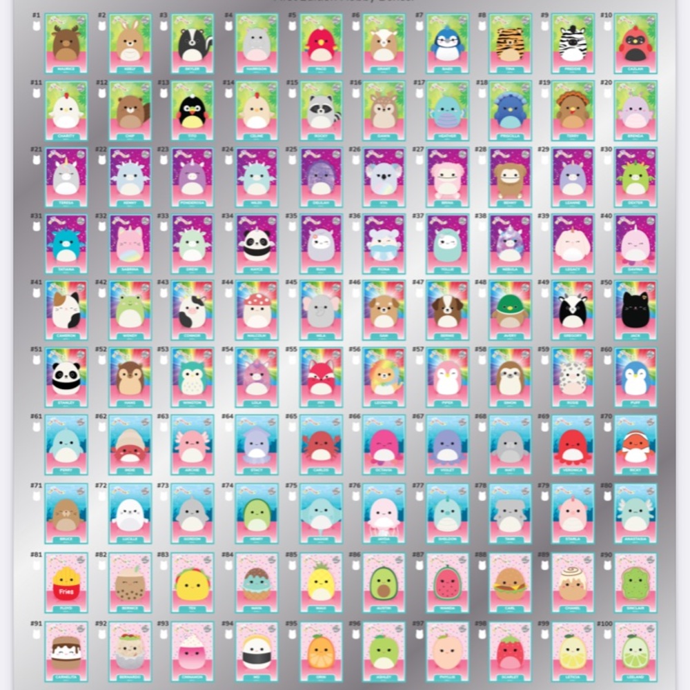 Squishmallows Series 1 Complete Base Set (100 Cards) Trading Cards
